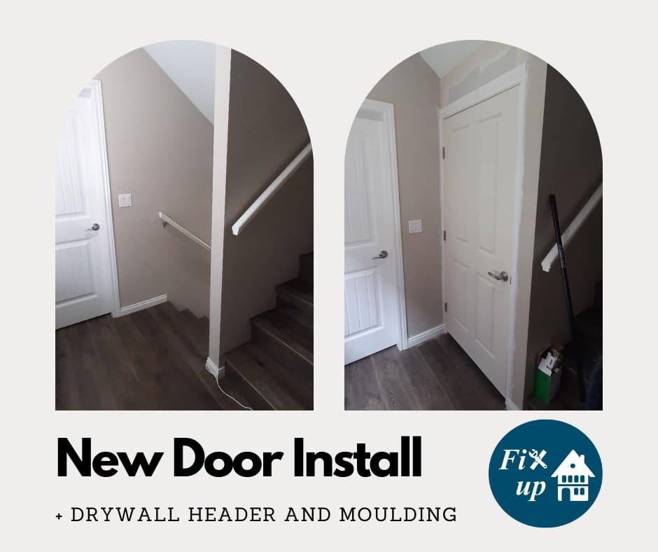 New interior door install with drywall header and moulding