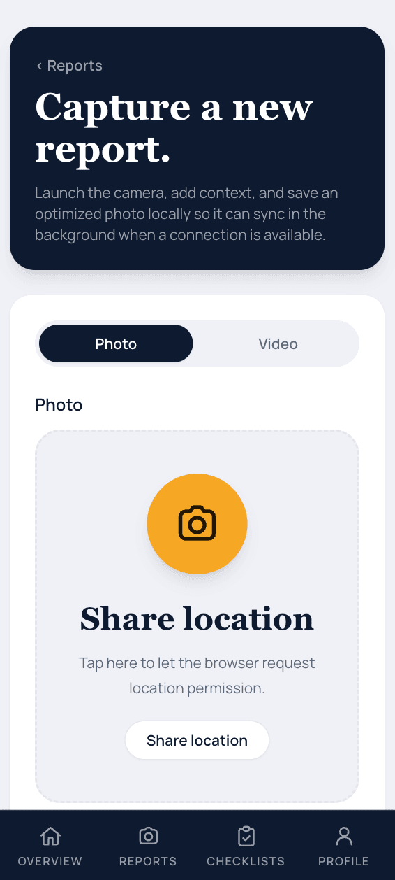 SiteOps mobile app spot report capture screen